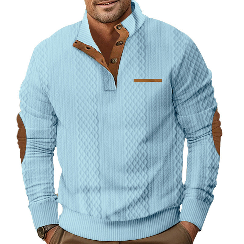 Knit sweater for men with classic button placket and leather details Lune London
