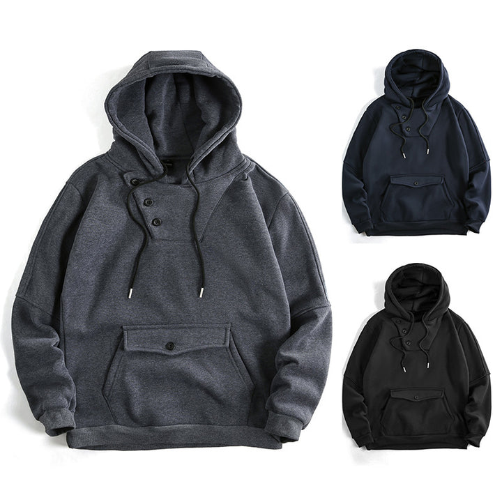 Men's casual hoodie with button details and practical pockets Lune London
