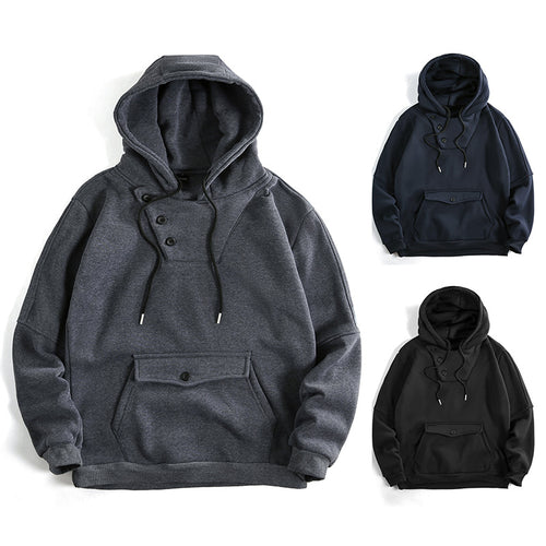 Men's casual hoodie with button details and practical pockets Lune London