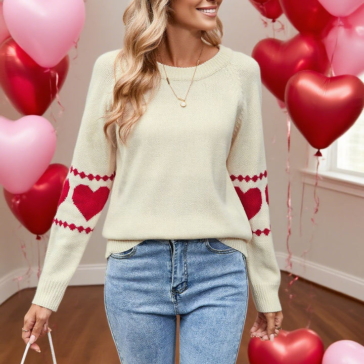 Pull en maille pour femmes avec motif cœur et accents colorés Chic & Stil