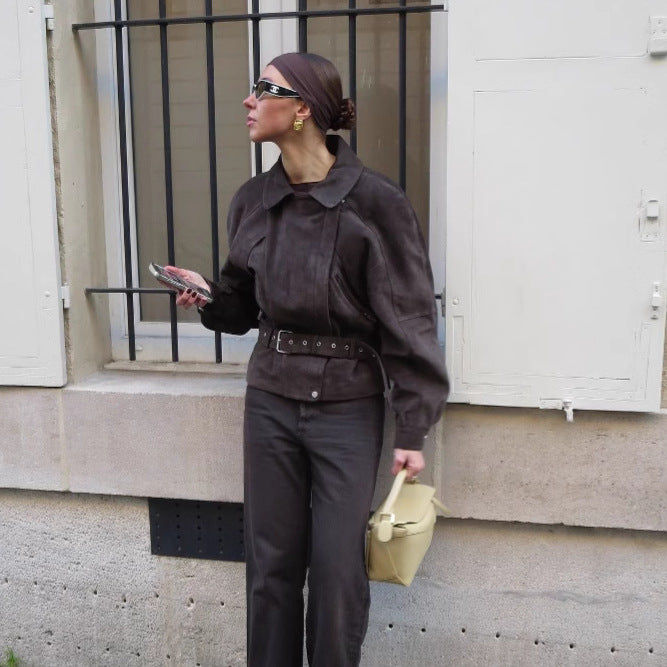 Veste en suédine pour femmes avec ceinture à la taille Chic & Stil