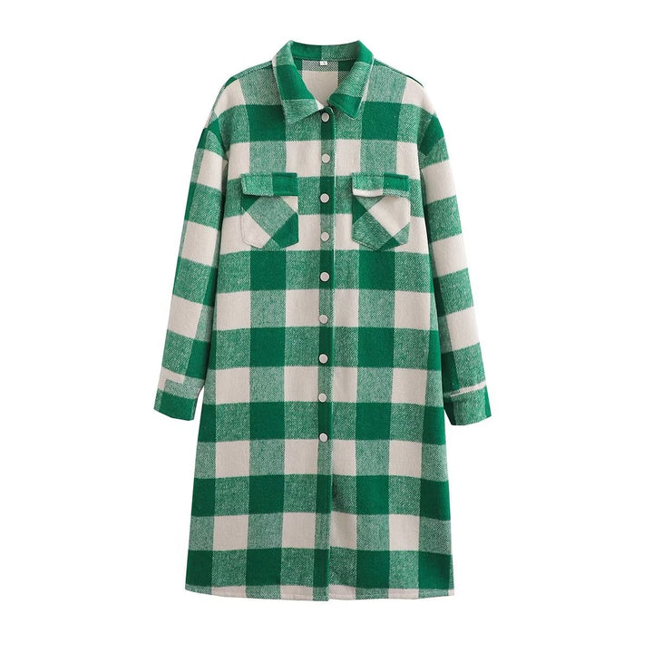 Plaid Slip Dress for Women with Practical Chest Pockets and Long Sleeves Lune London