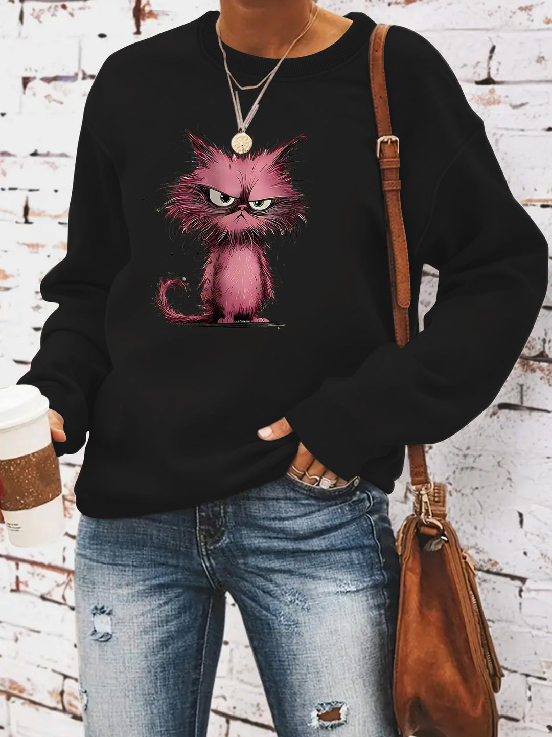 Sweatshirt pour femmes avec motif de chat créatif Chic & Stil