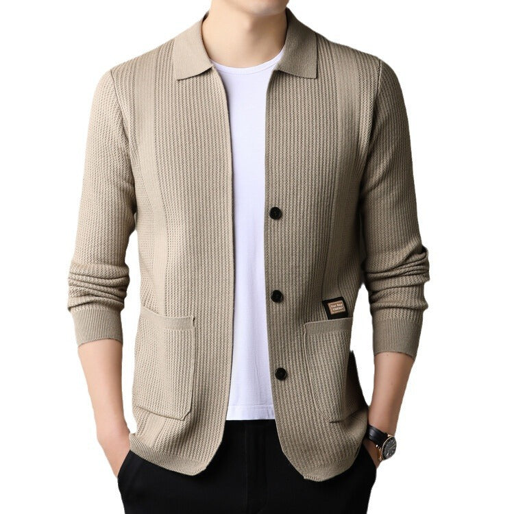 Lune London textured surface casual knit cardigan for men