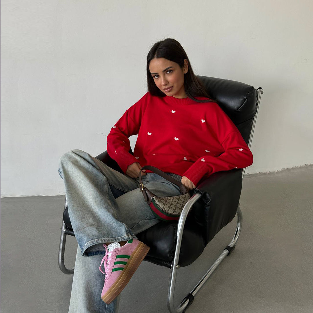 Sweat-shirt surdimensionné confortable pour femmes avec motif en forme de cœur Chic & Stil