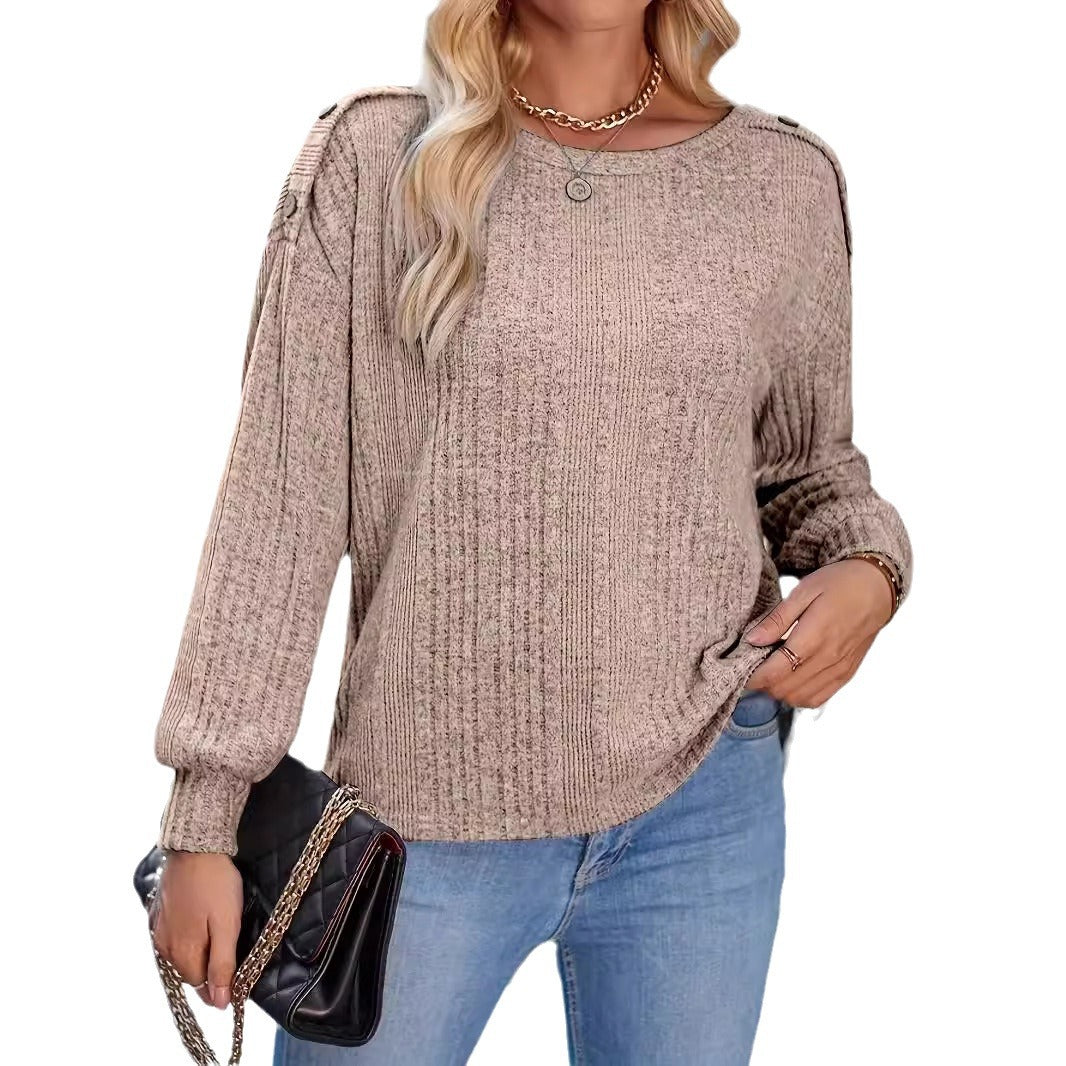 Ladies Stylish Knit Top with Dropped Shoulders and Button Details Lune London