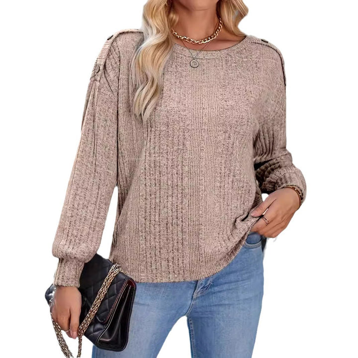 Ladies Stylish Knit Top with Dropped Shoulders and Button Details Lune London