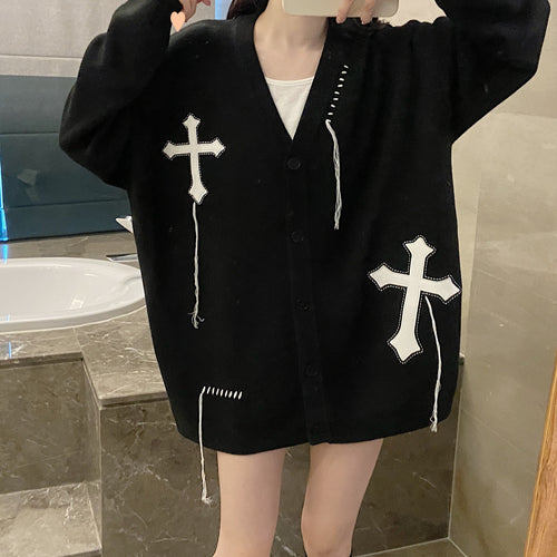 Ladies fashion cardigan with crossed applications and button details Lune London