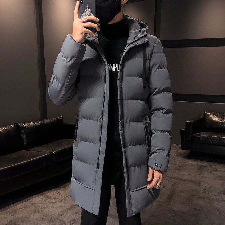 Long insulated bomber jacket for men with hood Lune London