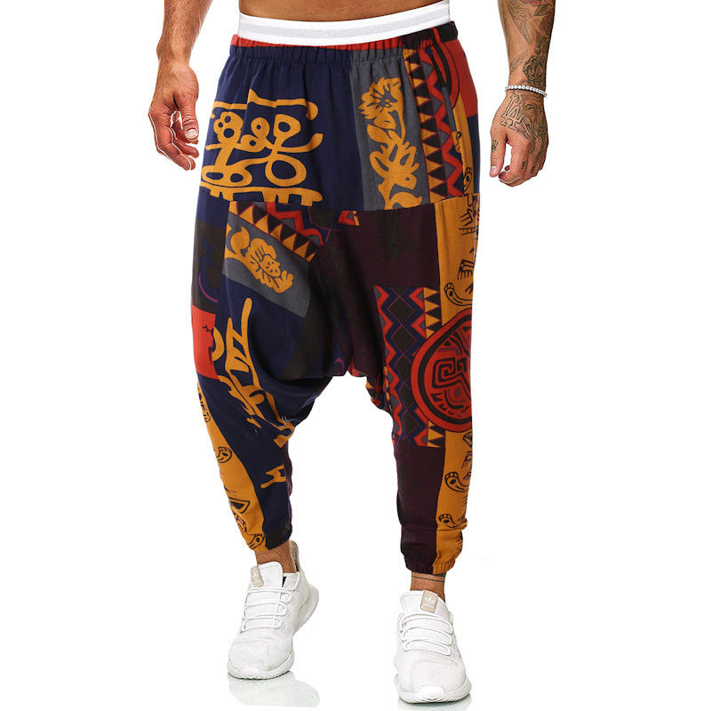 Harem pants for men with unique fancy pattern and elastic waist Lune London
