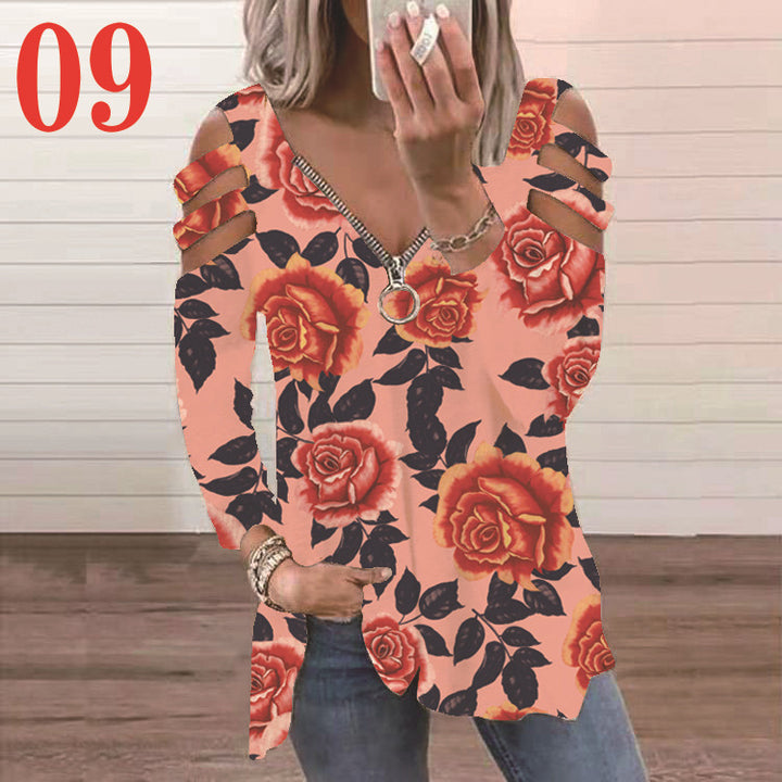 Women's blouse with a floral cutout design and a casual V neck Lune London