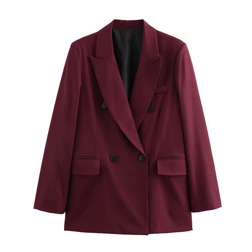 Ladies Elegant Double-Breasted Blazer with Chic Faux Button Details and Style
