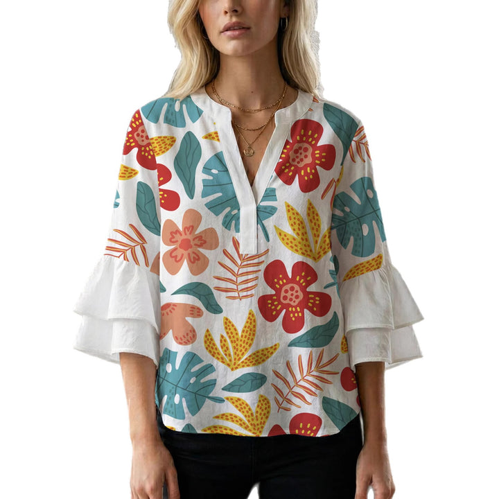 Women Elegant Top with Voluminous Puff Sleeves and Floral Print Lune London