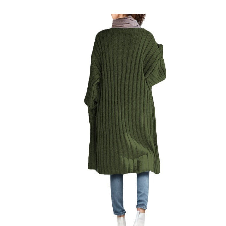 Ladies Long knit coat with elegant ribbed structures and a loose fit Chic and Still