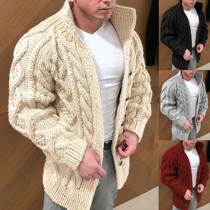Men's knitted jacket with an elegant embossed pattern and a high collar Lune London