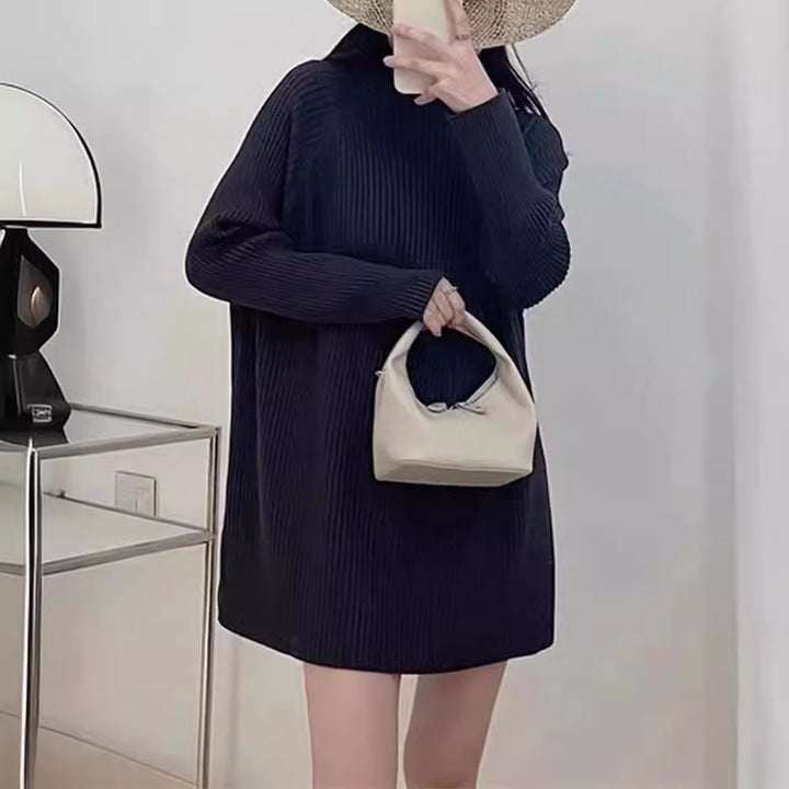Knitted dress for women with a nice ribbed design and a high collar Lune London