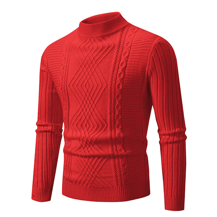 High-quality cotton turtleneck sweater for men with a ribbed cable pattern Lune London