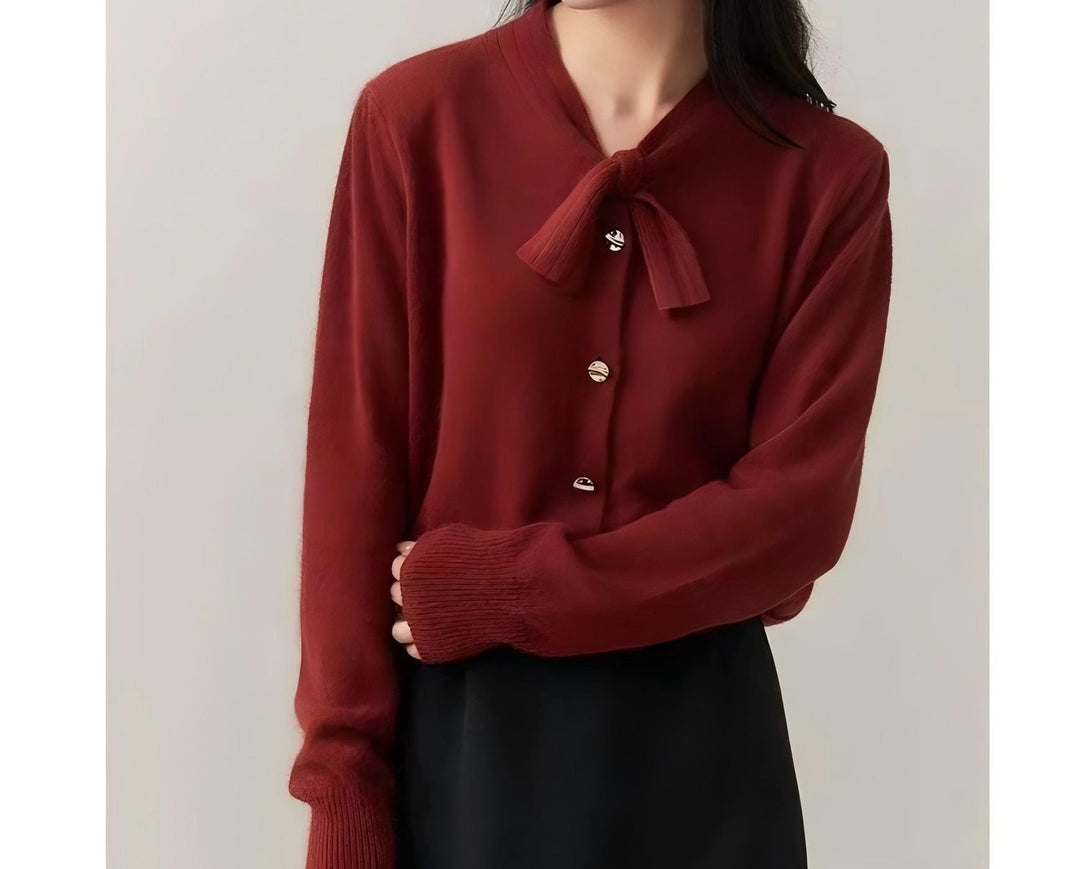 Elegant knitted jacket for women with bow accent and high-quality buttons Lune London