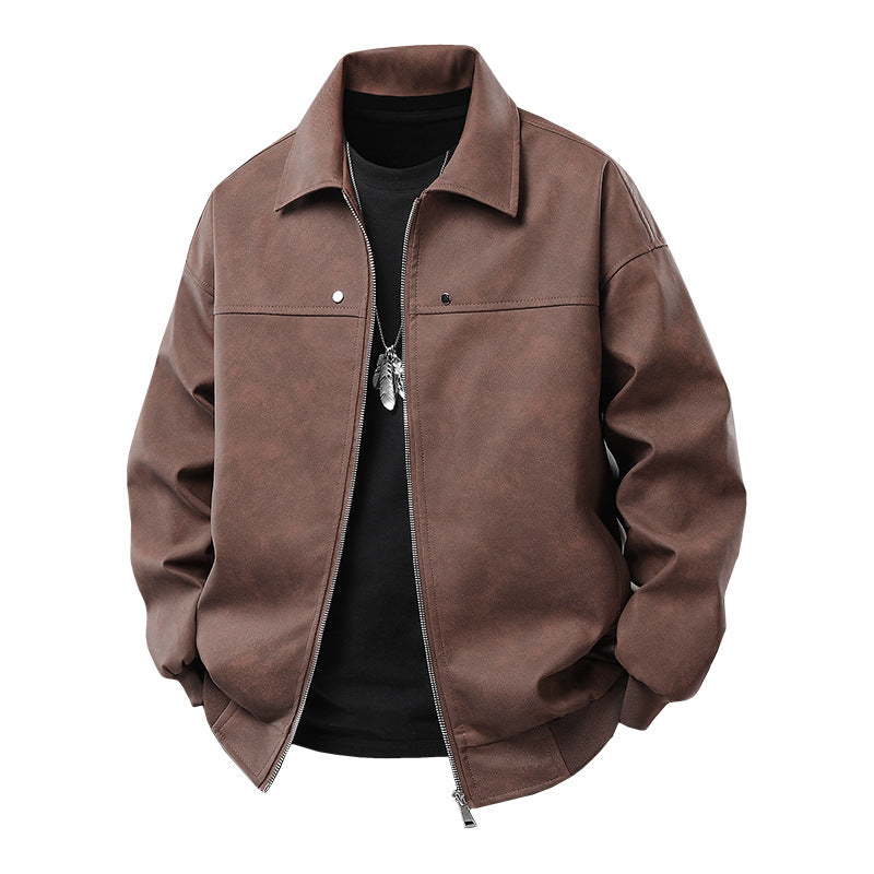 Casual synthetic leather jacket for men with a loose fit and practical zip pockets Lune London