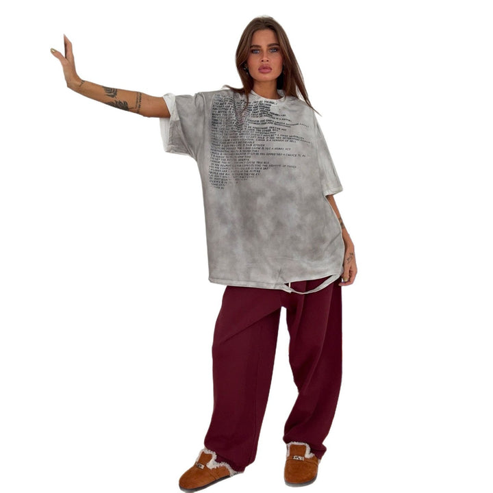 Oversized women's T-shirt with creative inscription and unique vintage effect Lune London