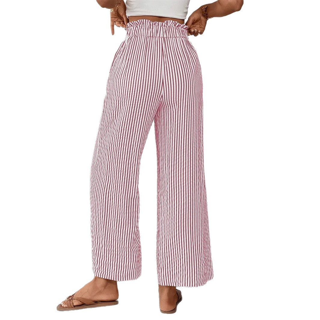 Wide striped leisure trousers for women with a tie belt Lune London