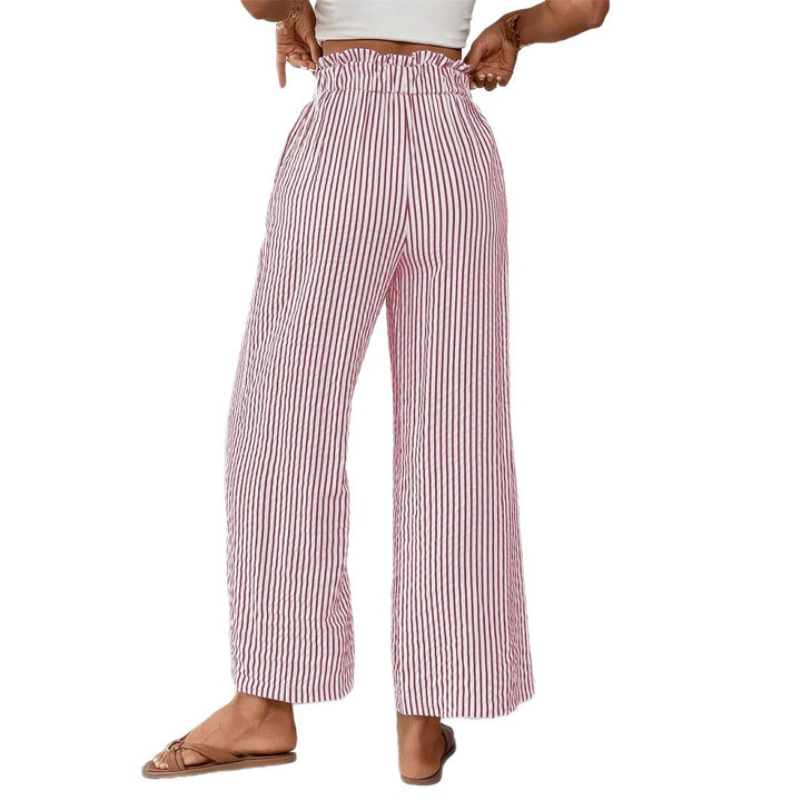 Wide striped leisure trousers for women with a tie belt Lune London