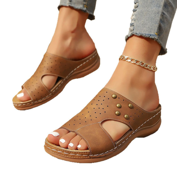 Ladies Comfortable Slippers with elegant perforations and a trendy jewelry detail Lune London