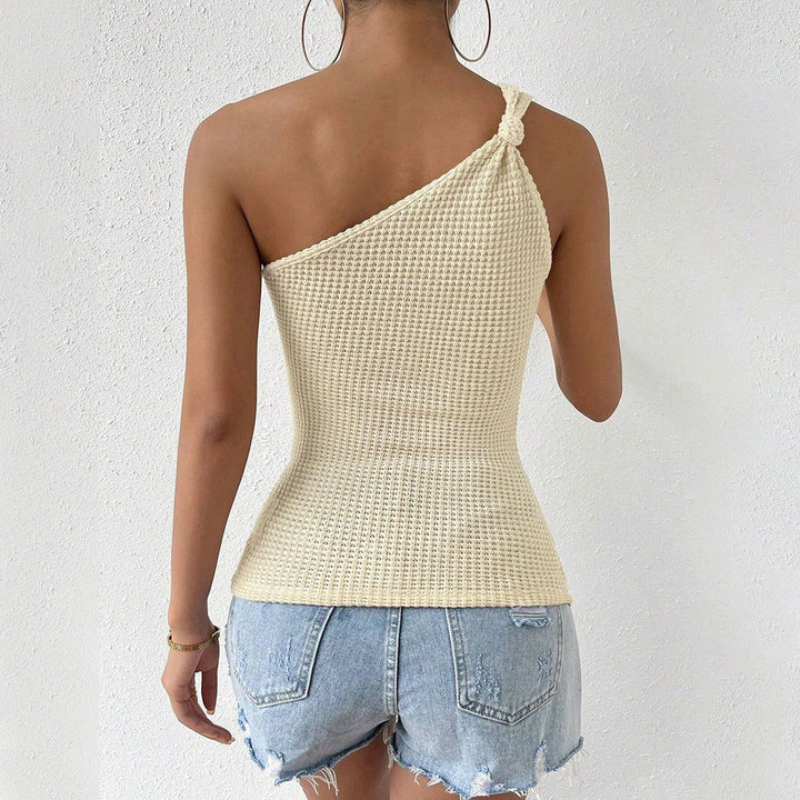 Asymmetrical tank top for women with knot detail and fine waves texture Chic & Stil