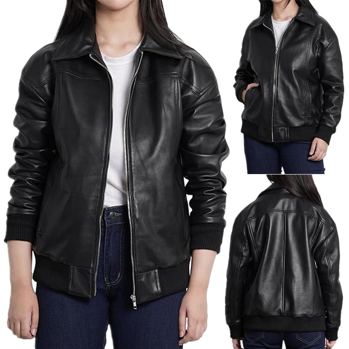 Elegant leather jacket for women with a relaxed fit and practical pockets Lune London
