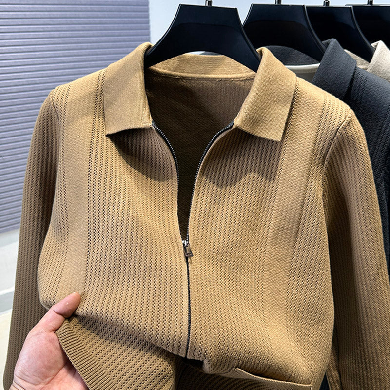 Womans sweater with textured zipper and classic collar Lune London