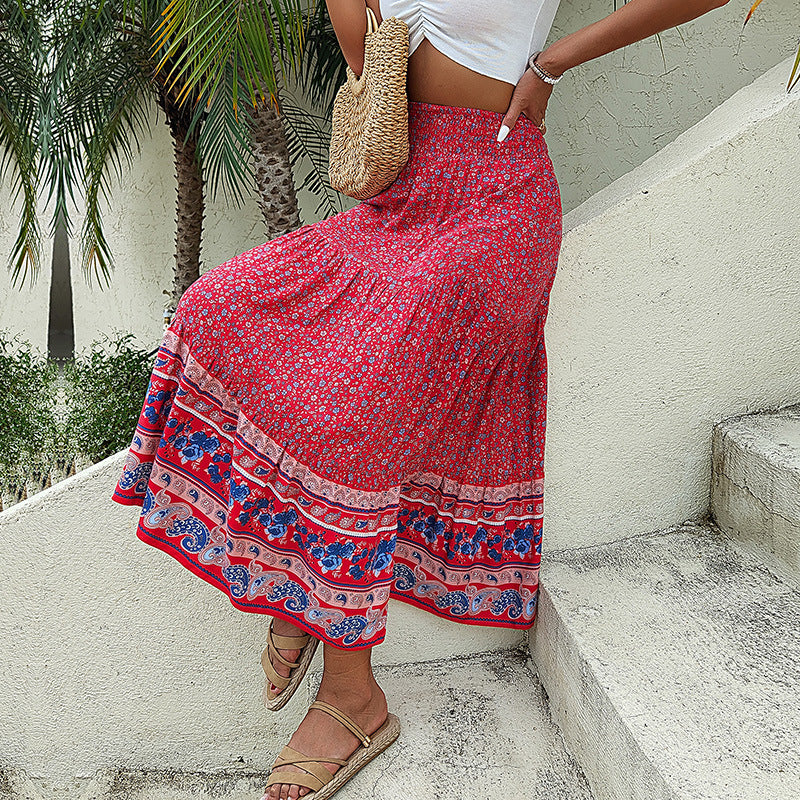Lune London Floral Print Bohemian Maxi Skirt for Women