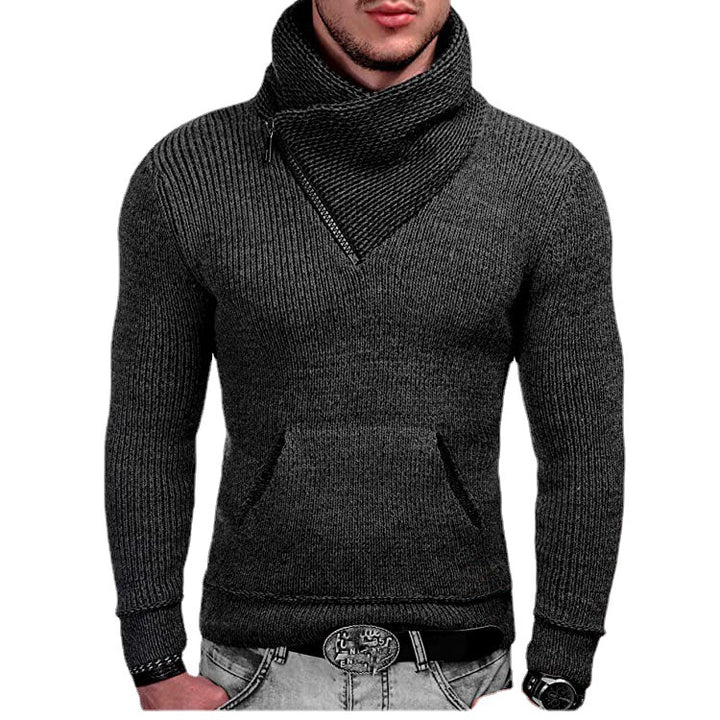 Modern sweater for men with wide collar and innovative zip detail Lune London