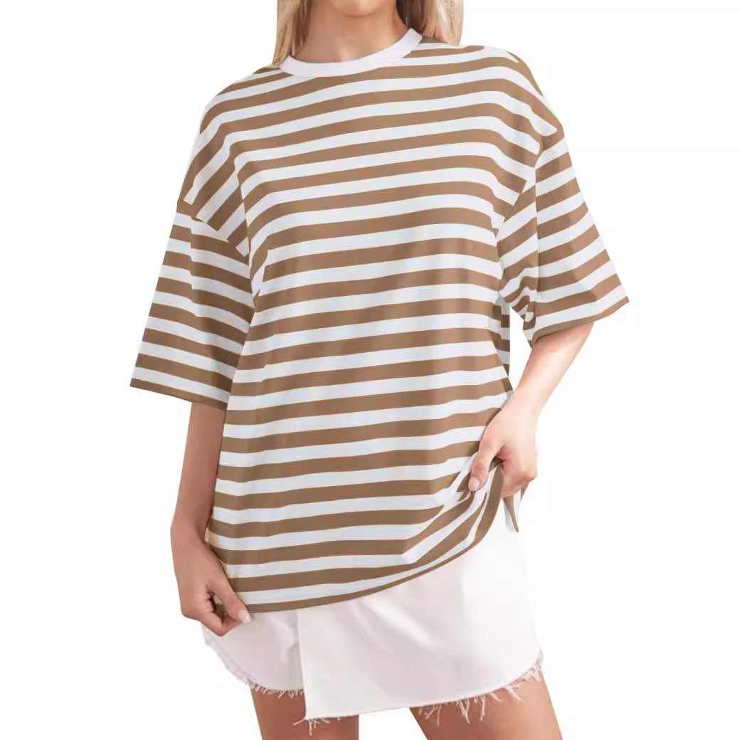 Casual oversized T-shirt for women with wide stripes Lune London