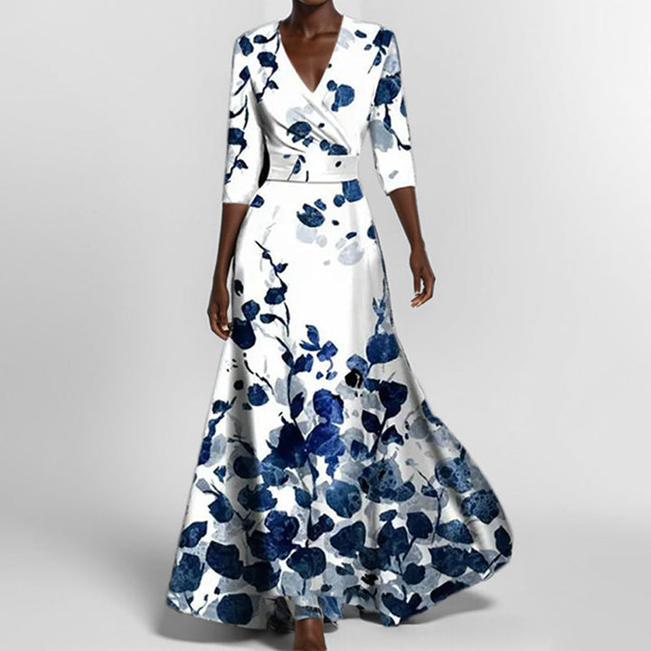 Chic und Stil | Elegant V-Neck Printed Waist Dress with Peplum