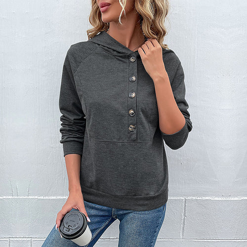 Casual women's hoodie with button placket and high-quality cotton Lune London