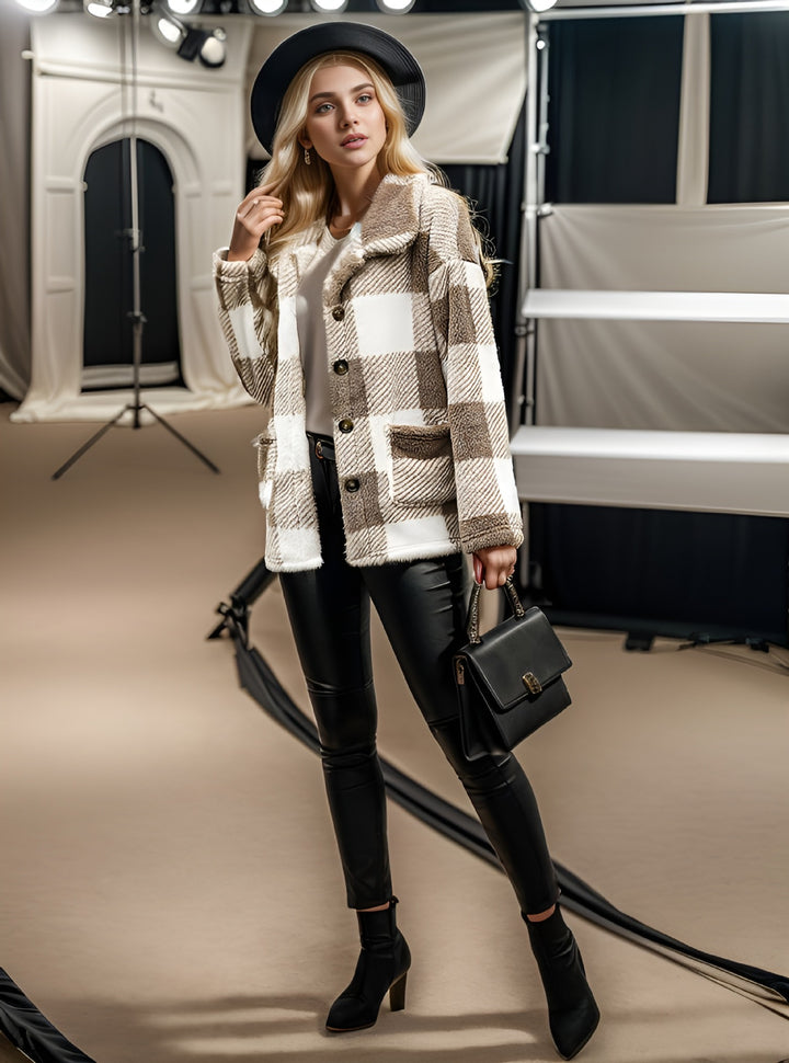 Dames Manteau en tartan douillet Chic und Stil