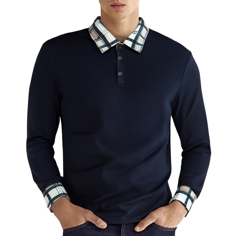 Men's long sleeve polo shirt with checkered collar and stretchy fabric Lune London