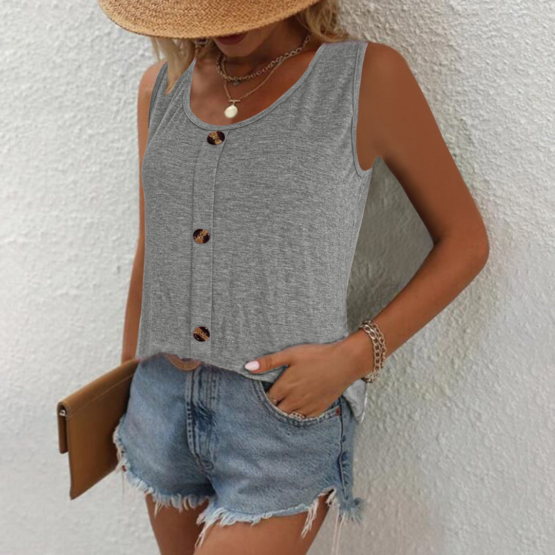 Women Sleeveless Top with decorative buttons and relaxed fit Lune London