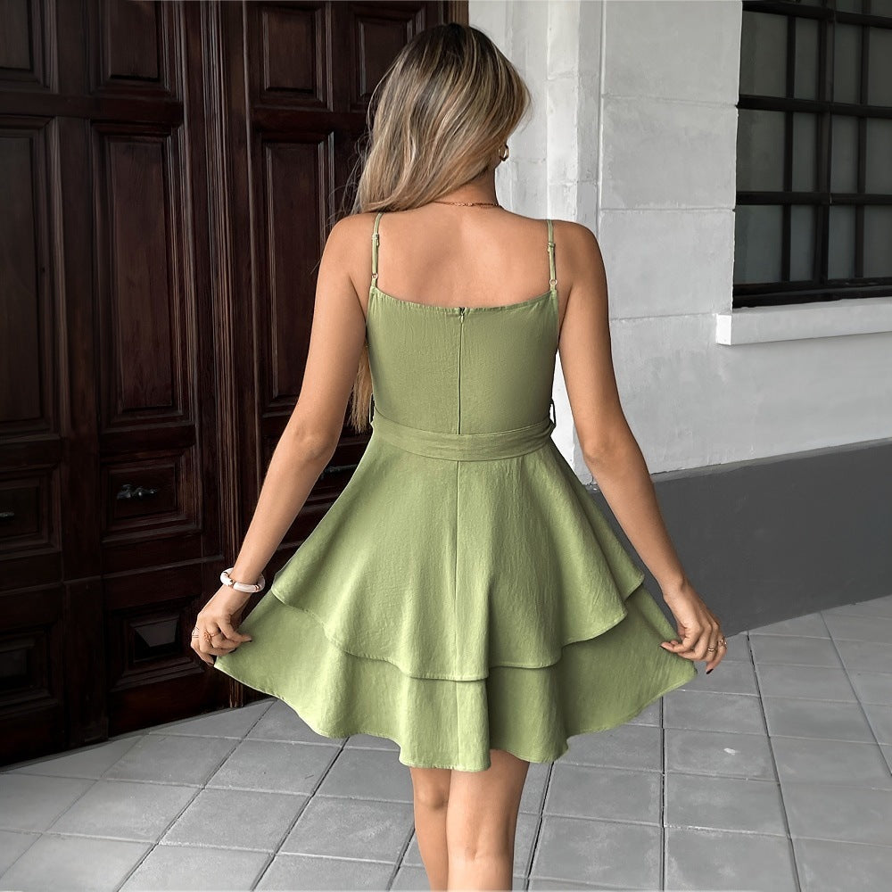 Robe à bretelles pour femmes avec volants superposés et ceinture à nouer Chic & Stil