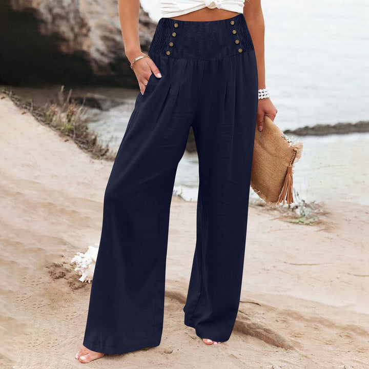 Pantalon d'été large pour femmes avec détails en bouton Lune London