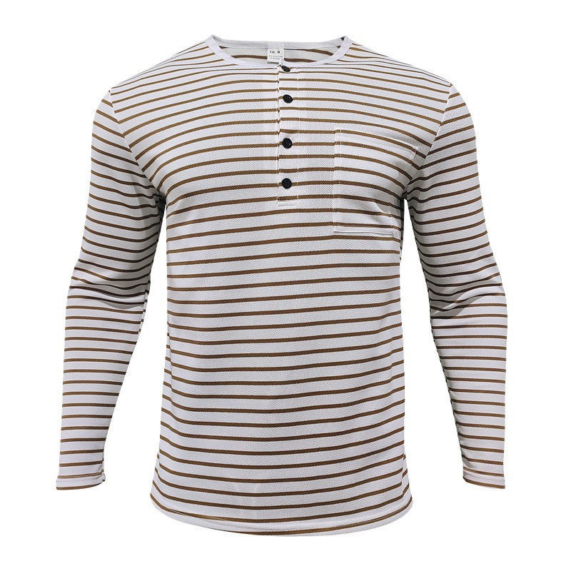 Men's long sleeve t-shirt with striped design and button placket Lune London