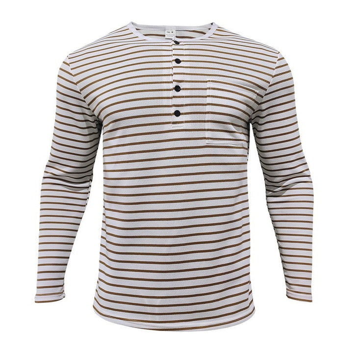 Men's long sleeve t-shirt with striped design and button placket Lune London