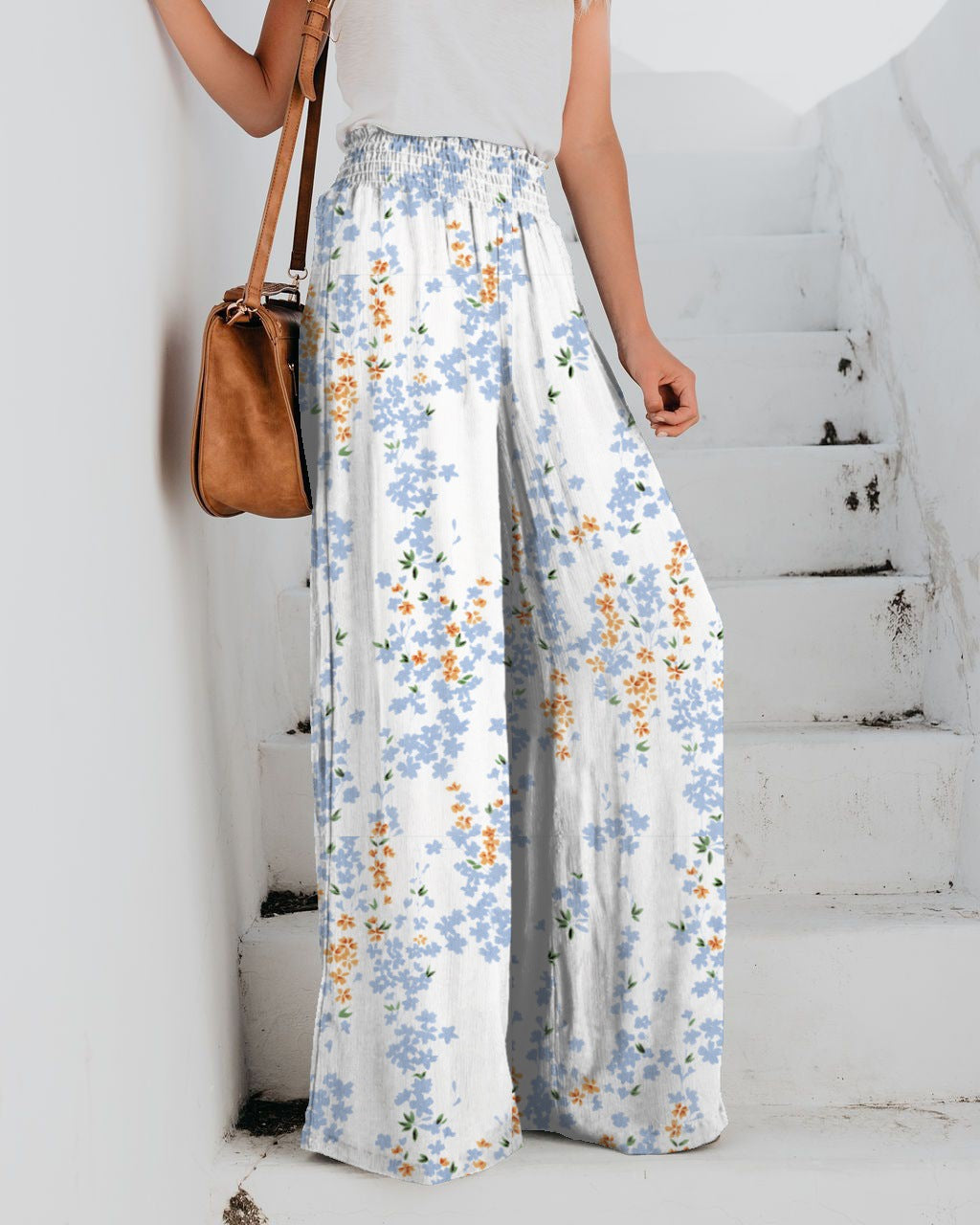 Lune London Floral Print Wide Leg Trousers for Women