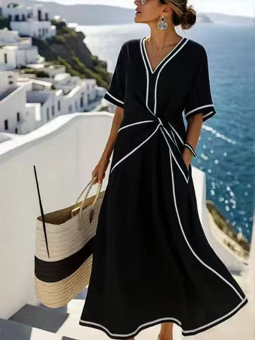 Airy wrap dress for women with side knot and V-neck Lune London