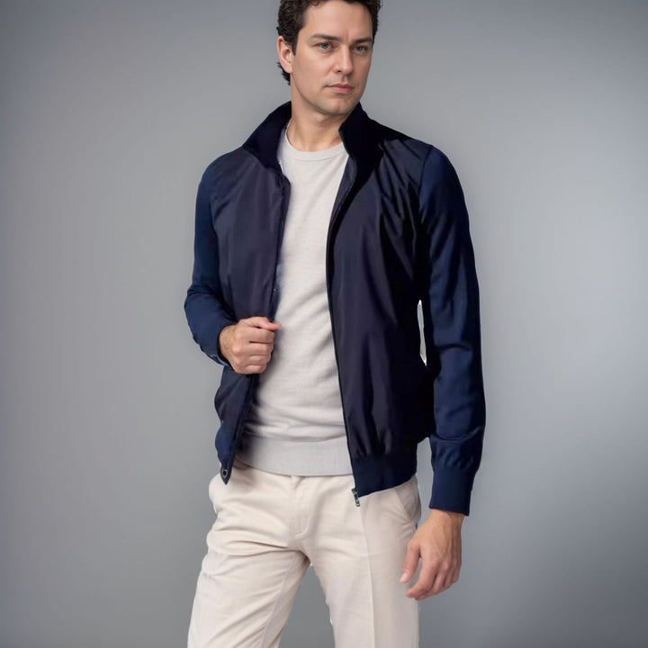 Sporty transition jacket for men with modern high collar and elastic cuffs Lune London