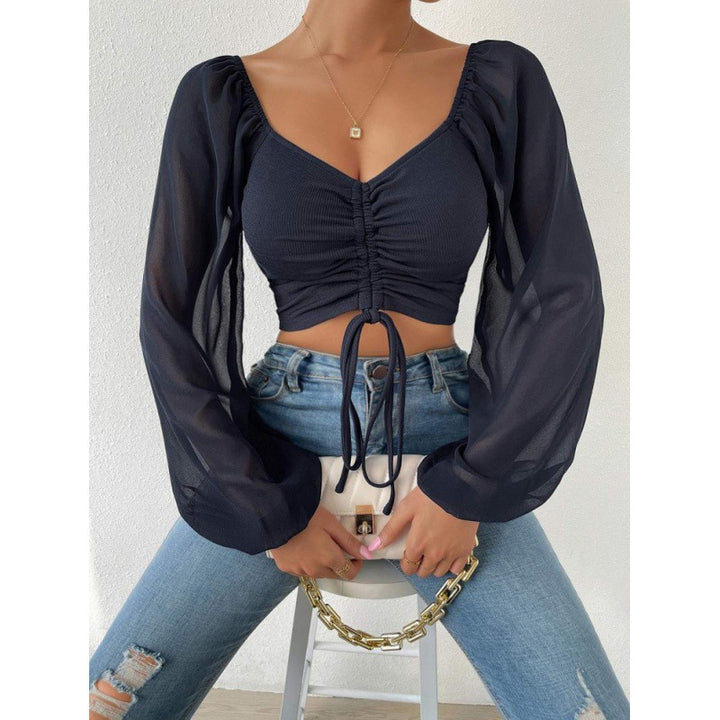 Trendy top for women with ruffles and long puff sleeves Lune London
