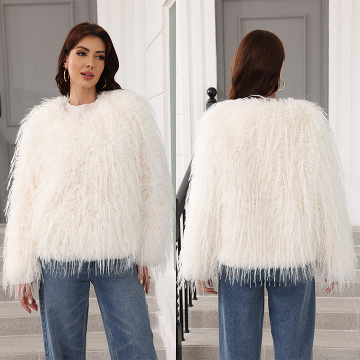 Ladies Short Soft Faux Fur Jacket with Flared Sleeves Lune London