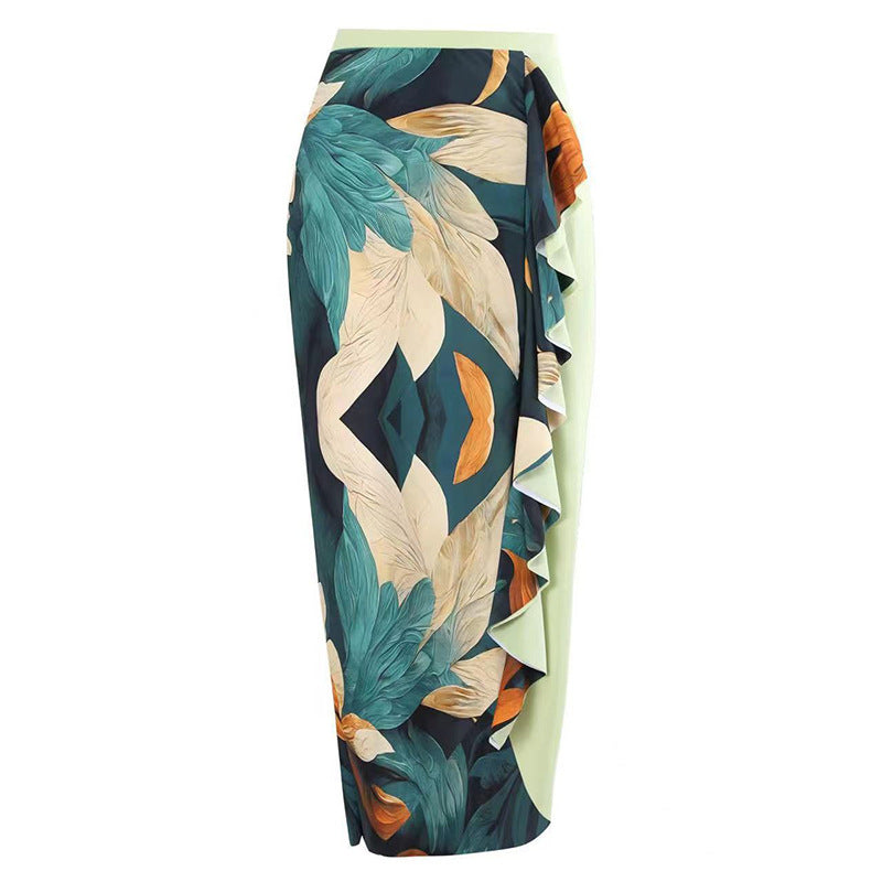 One-piece swimsuit for women with asymmetrical design and elegant wrap skirt Lune London