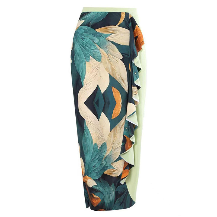 One-piece swimsuit for women with asymmetrical design and elegant wrap skirt Lune London