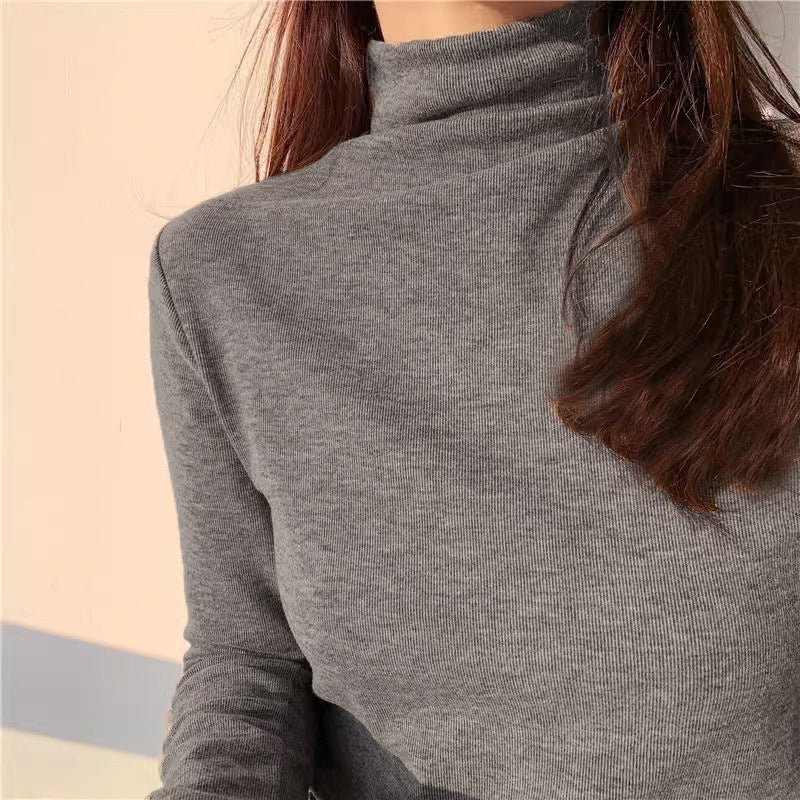 Ladies High Collar Long Sleeve Shirt Chic & Stil